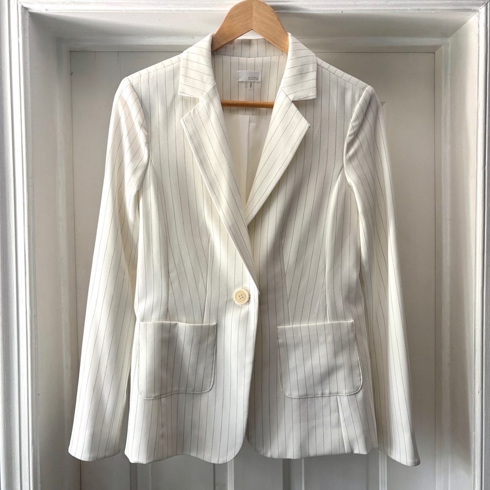 Ecru White Pinstripe Blazer Jacket Size Small